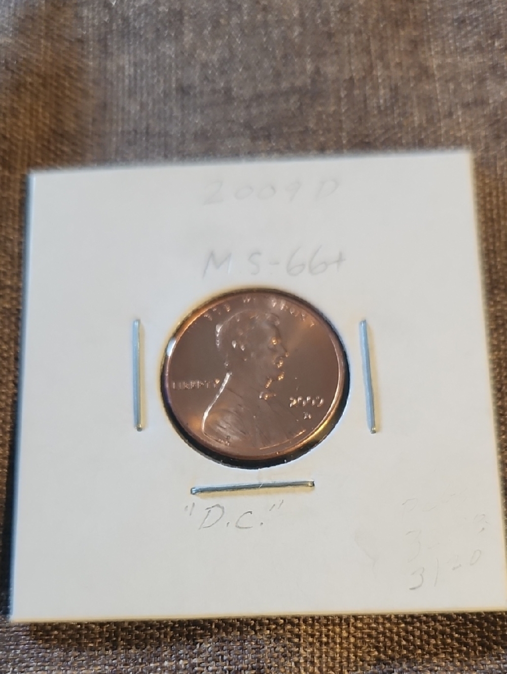 2009-D Lincoln Cent in 2x2 Holder - Copper Tone
